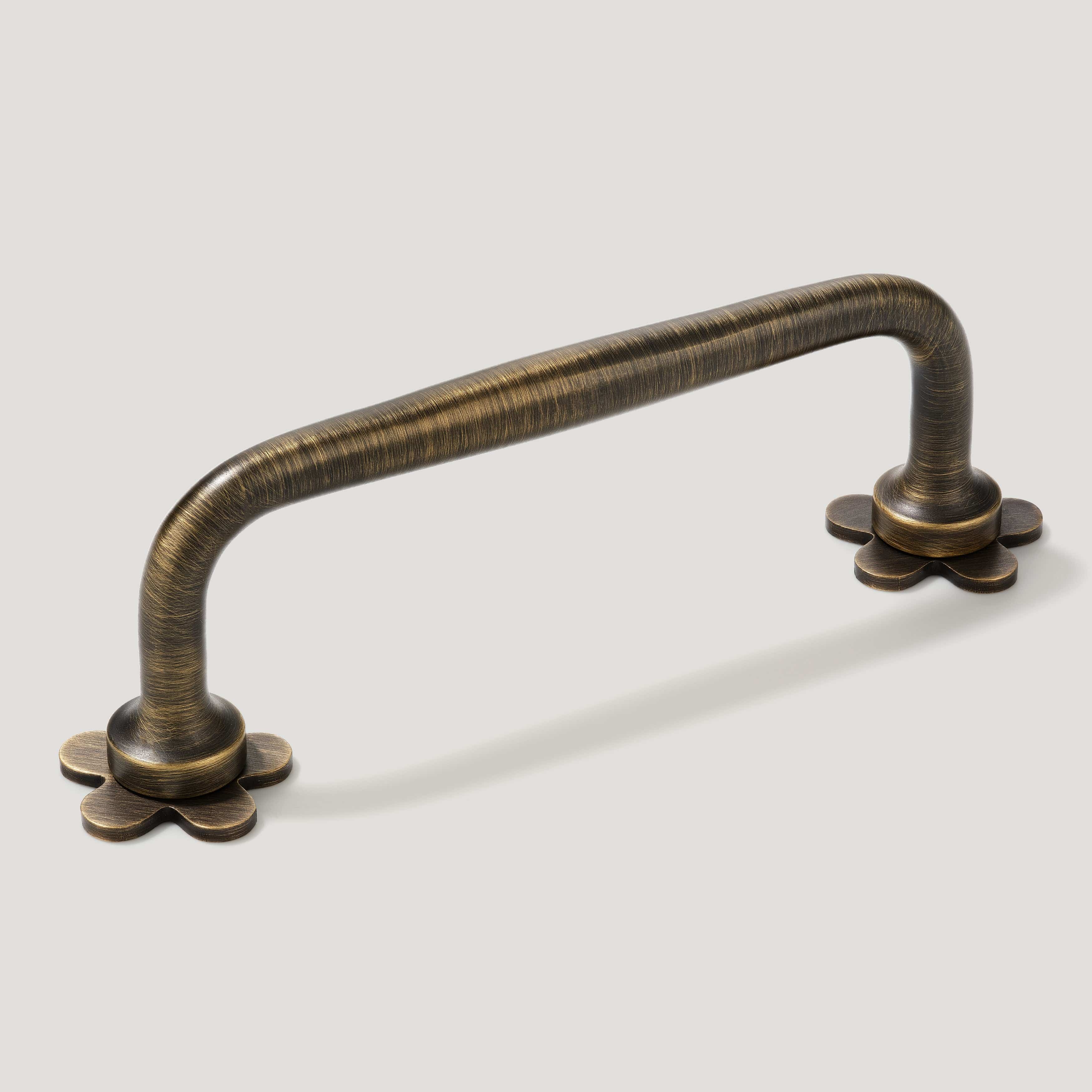 ADA Pull with Flower Backplates - Antique Brass