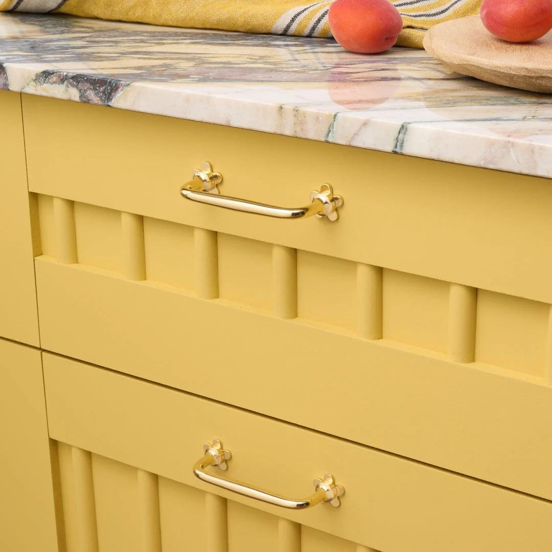 ADA Pull with Flower Backplates - Unlacquered Brass - Image 2